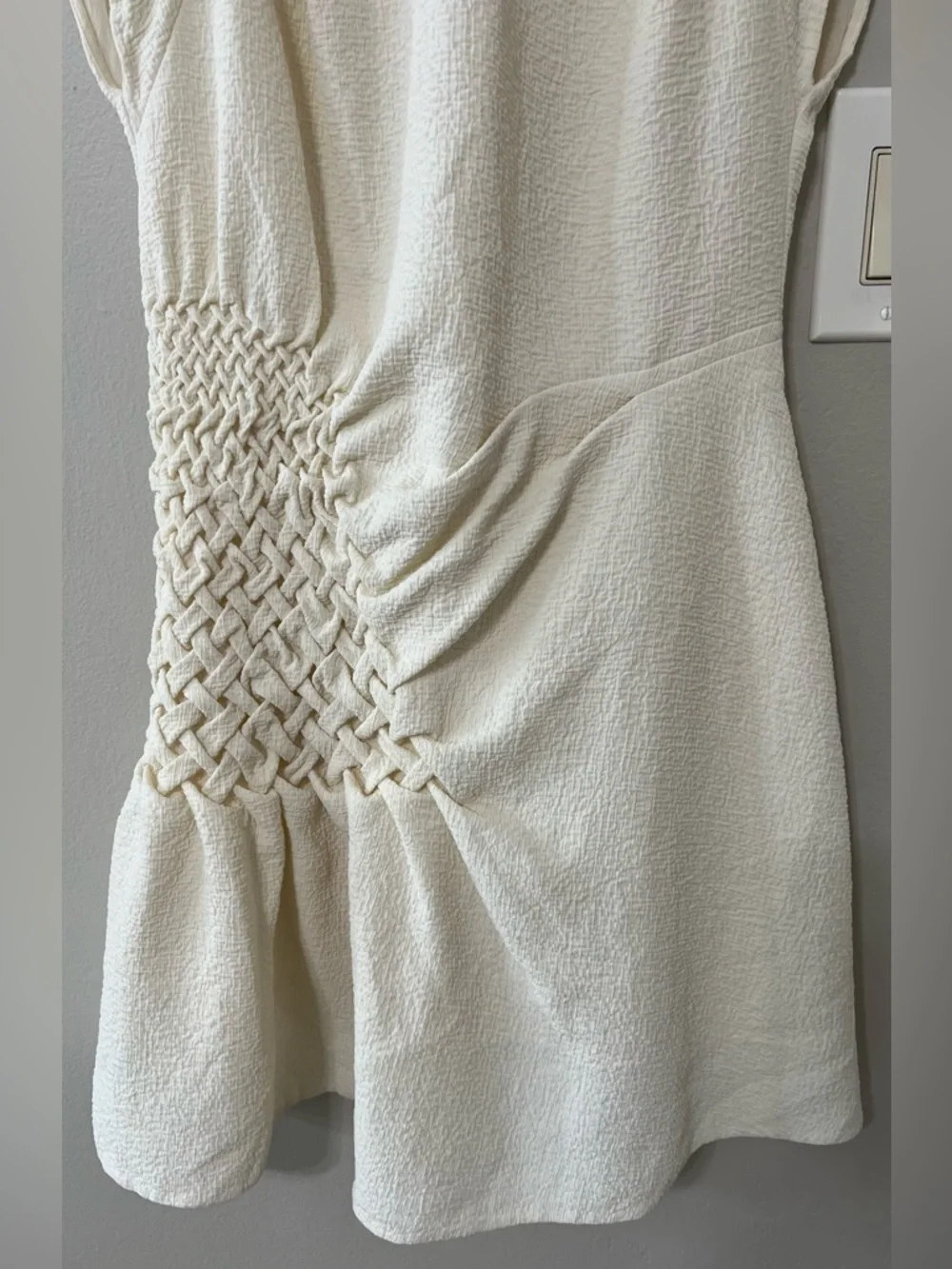 3.1 Phillip Lim Ivory Textured Smocked Dress Size 8 Silk Lined Designer Mini